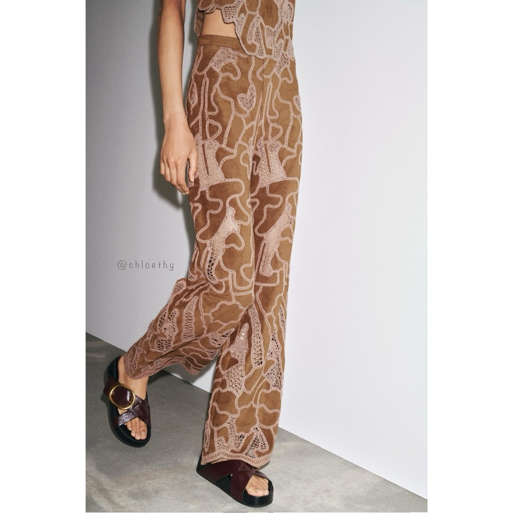 Zara FAUX SUEDE CROCHET PANTS